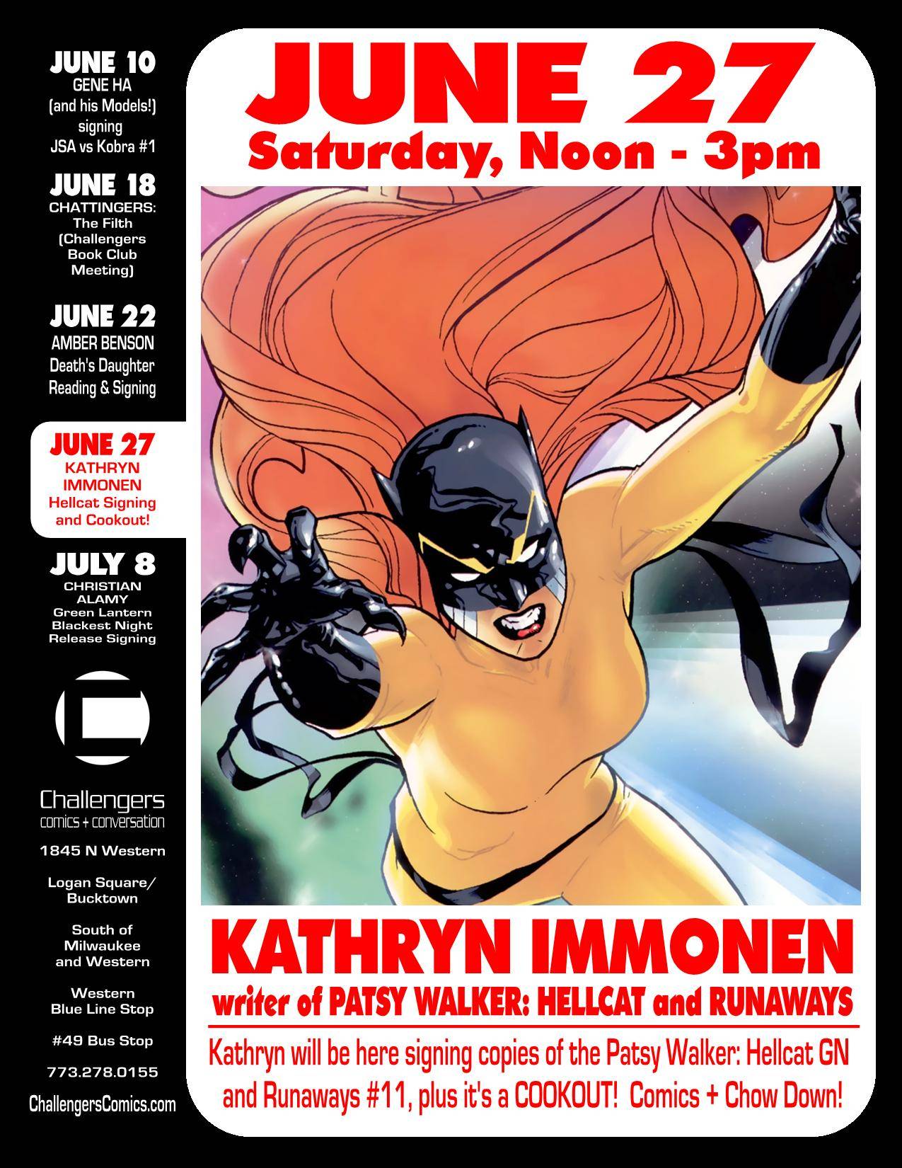Kathryn Immonen signs at Challengers on June 27th.