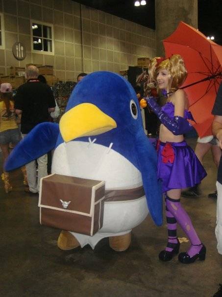 A girl and her penguin.