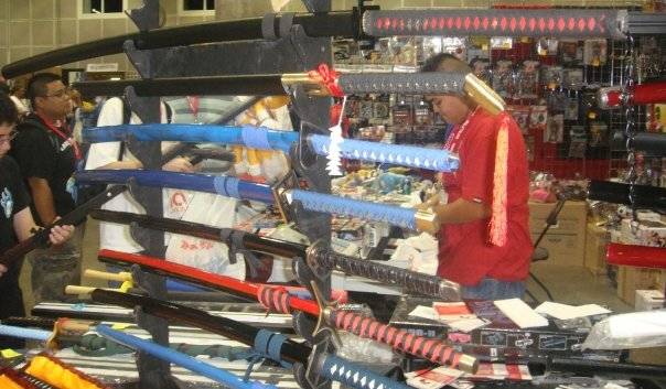 Samurai swords on display.