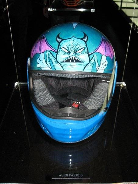 Alex Pardee's helmet, front view.