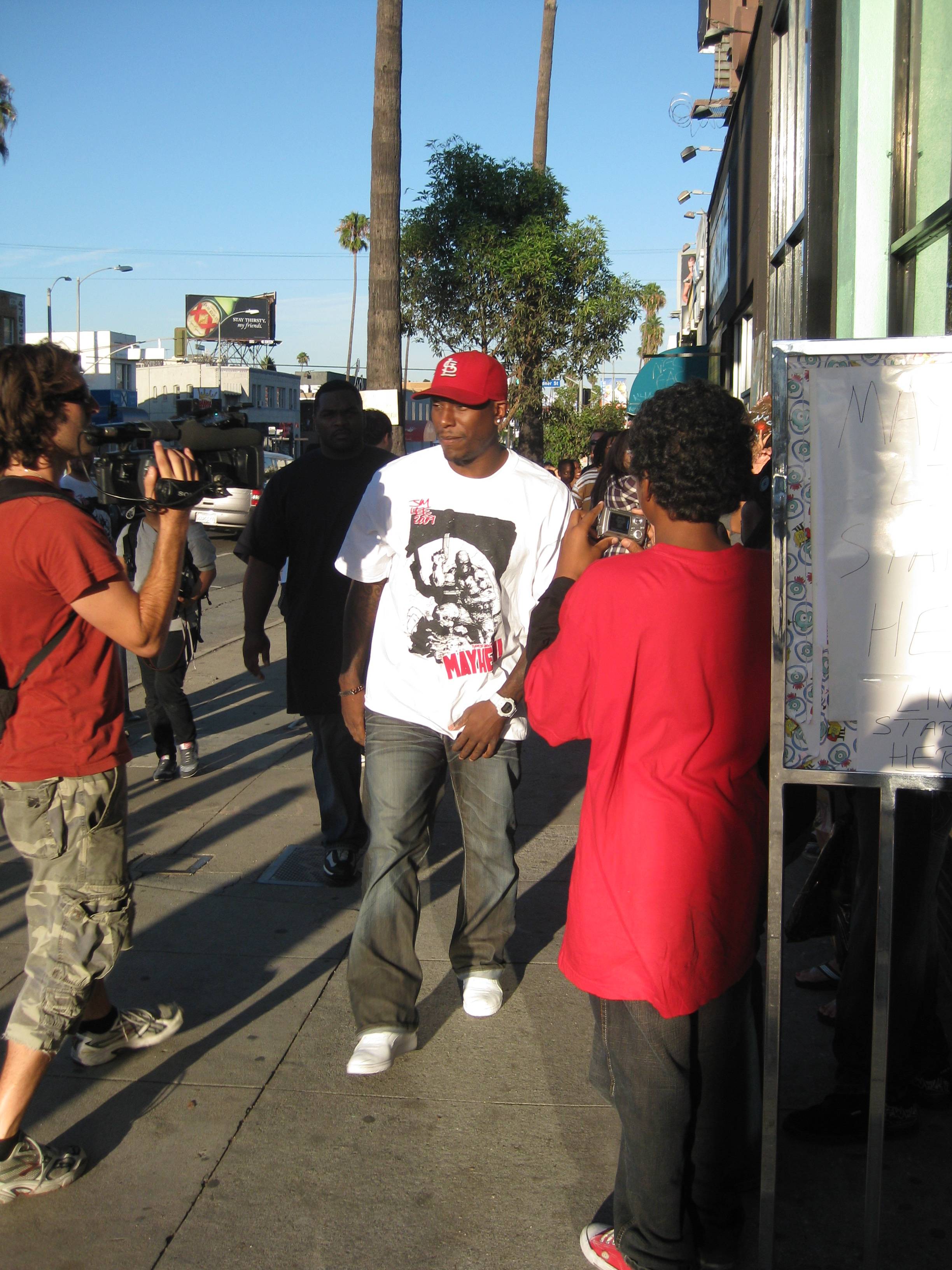 Tyrese greets the crowd as he walks up to Meltdown.
