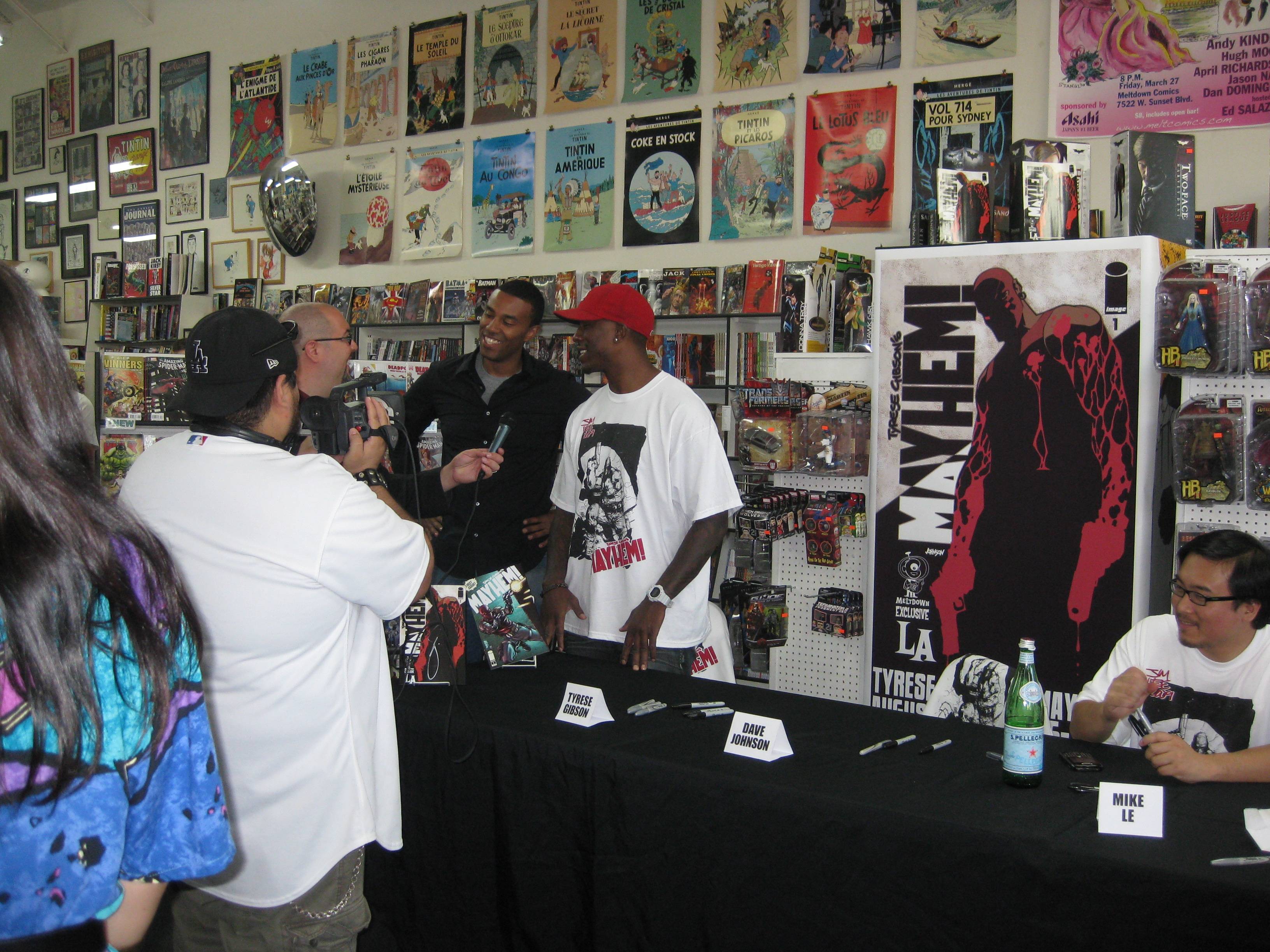 Tyrese and one of the Meltdown employees being interviewed about Mayhem.