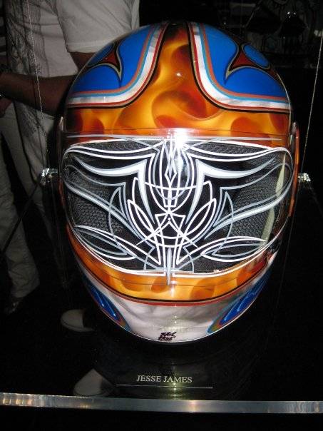 Jesse James' fierce looking helmet.