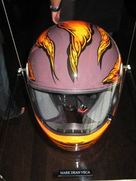 Mark Dean Veca's helmet, front view.
