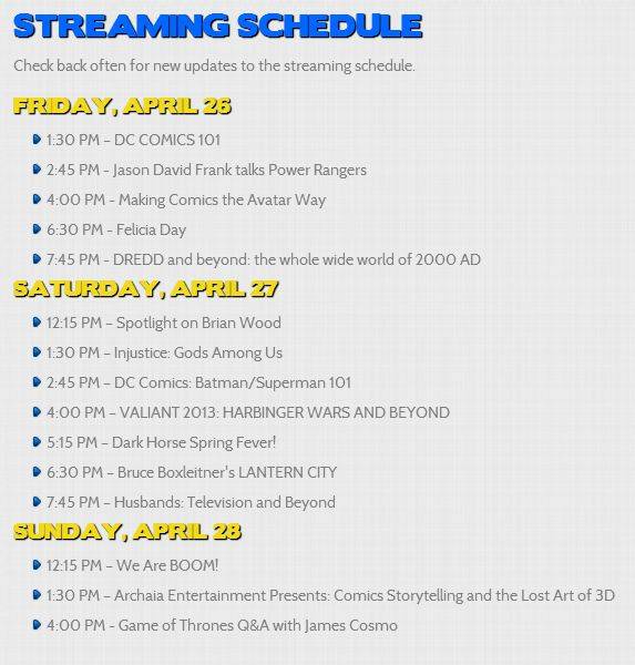 C2E2 Streaming Schedule