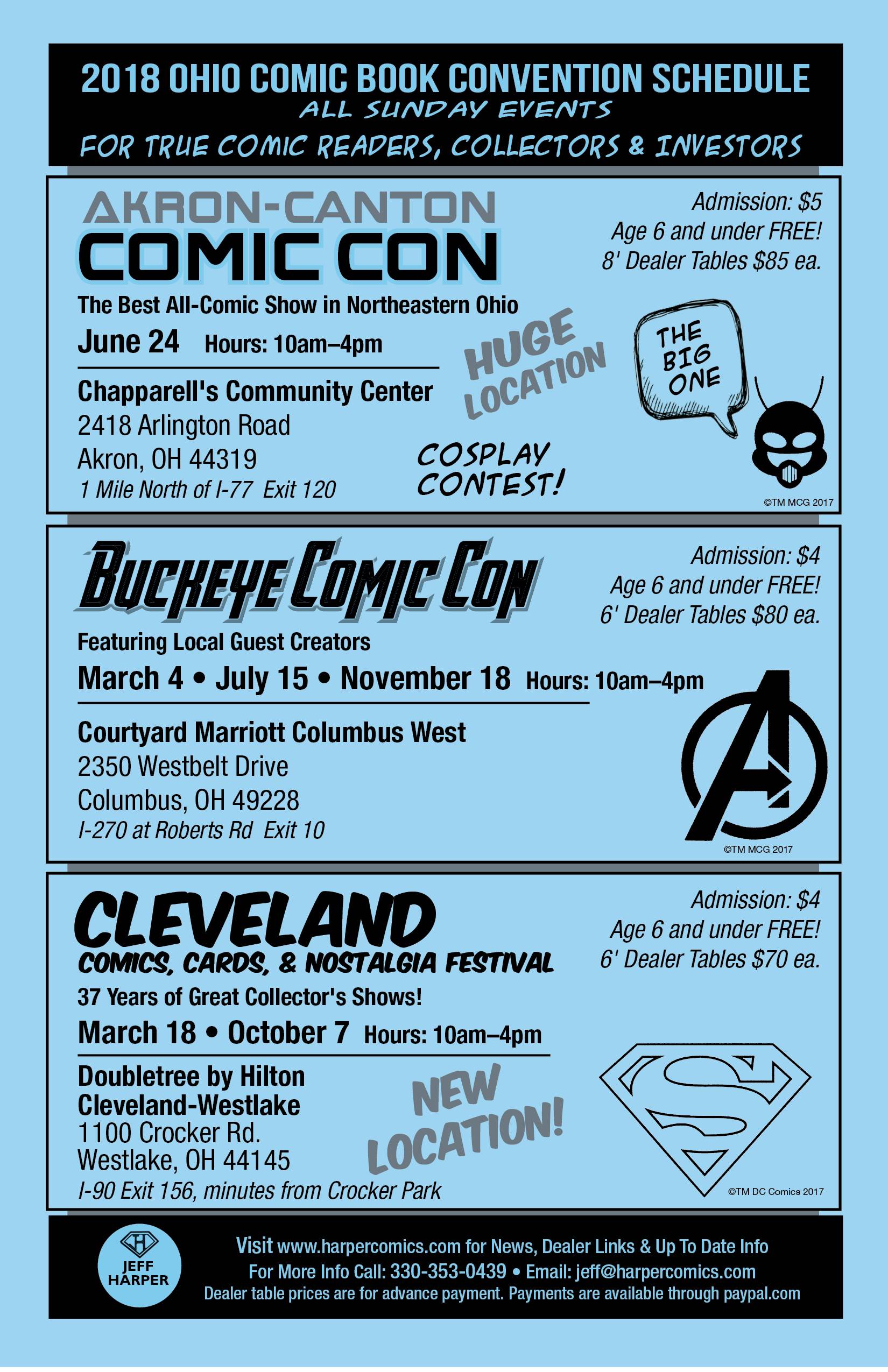 2018 Ohio Comic Book Show Schedule