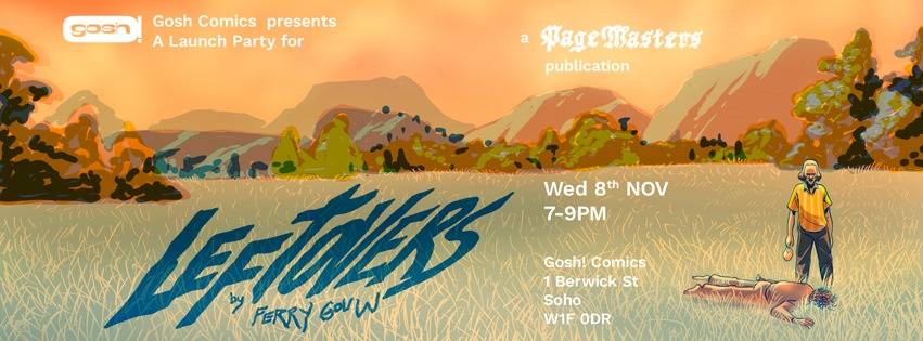 A poster for a party with a man and a dog.