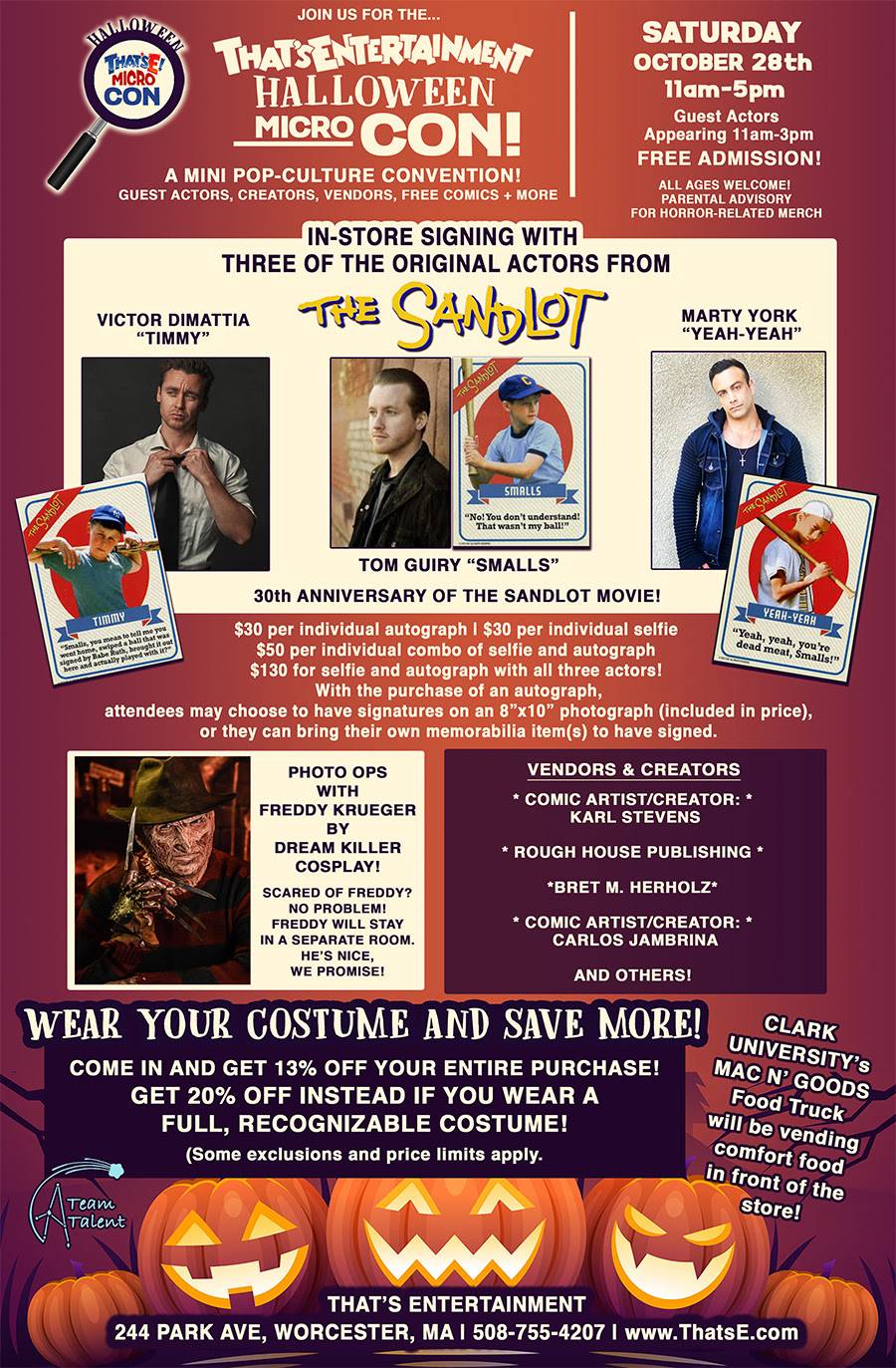 A flyer for a halloween convention with a man and a woman.