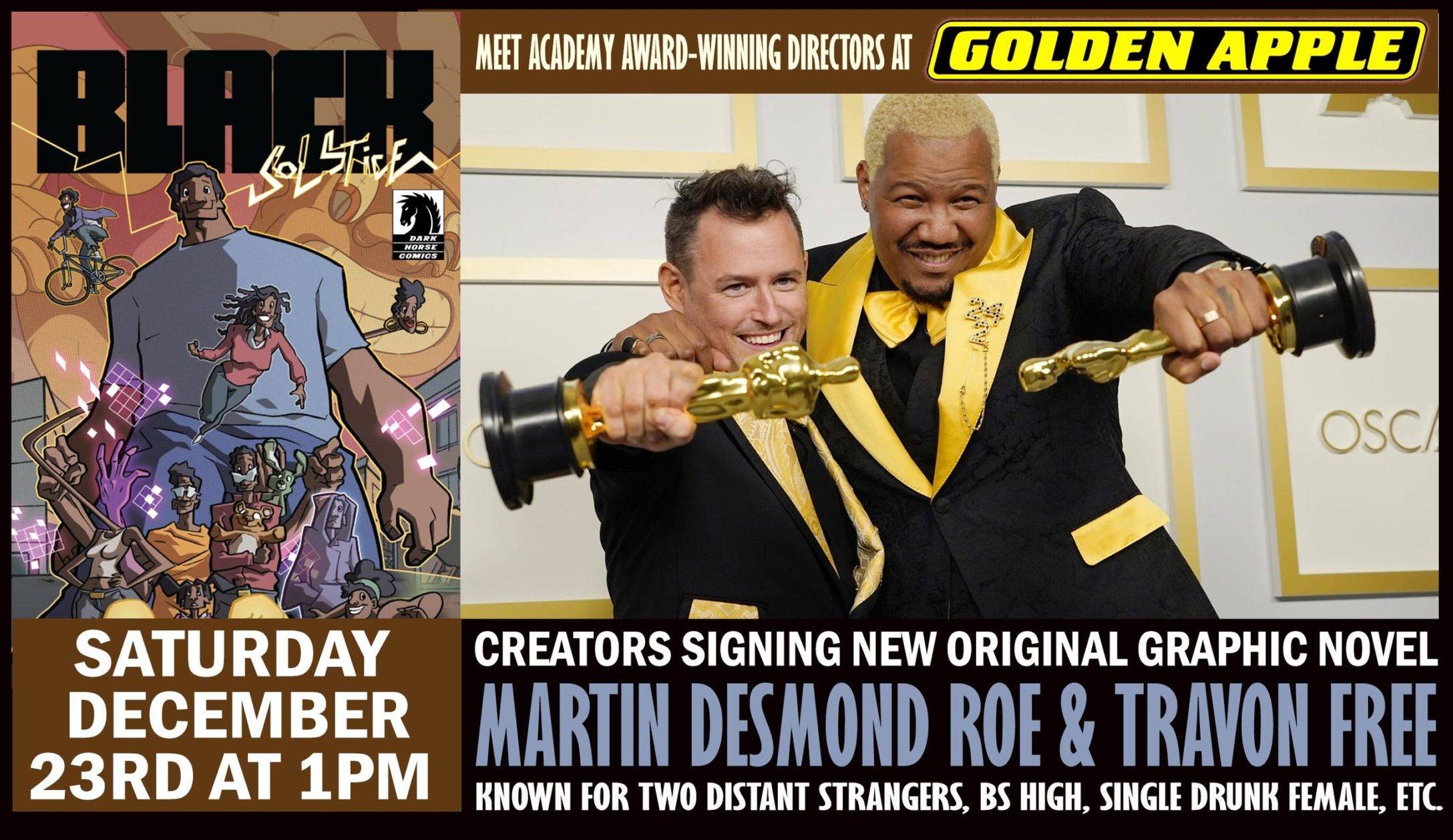 A poster for the golden apple comic book convention.