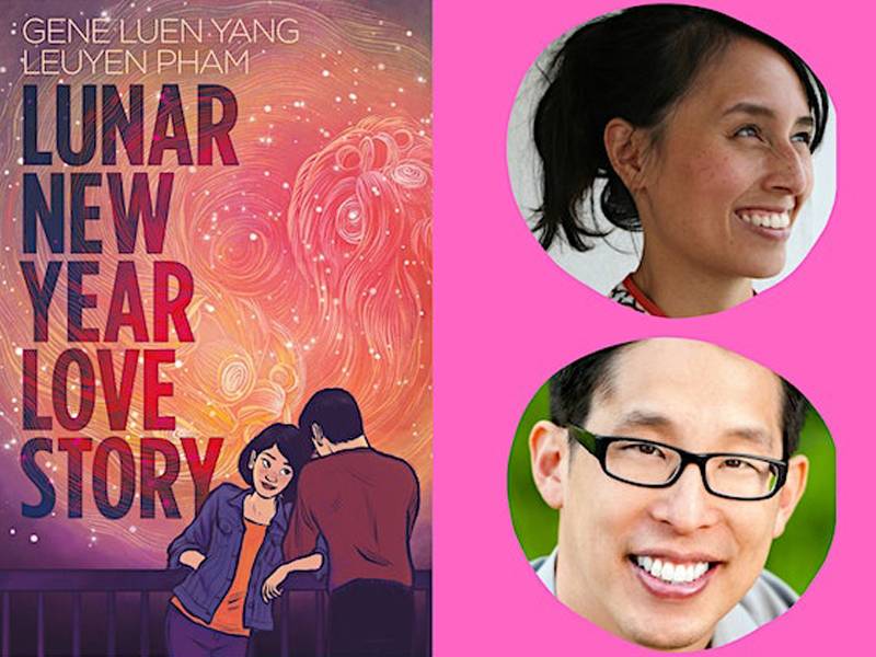 A picture of a man and a woman with the cover of lunar new year love story.