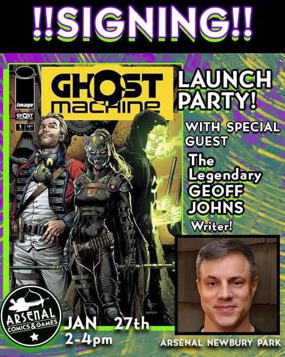 A poster for the ghost machine party with an image of a man and a woman.
