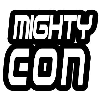 Mighty con logo on a black background.