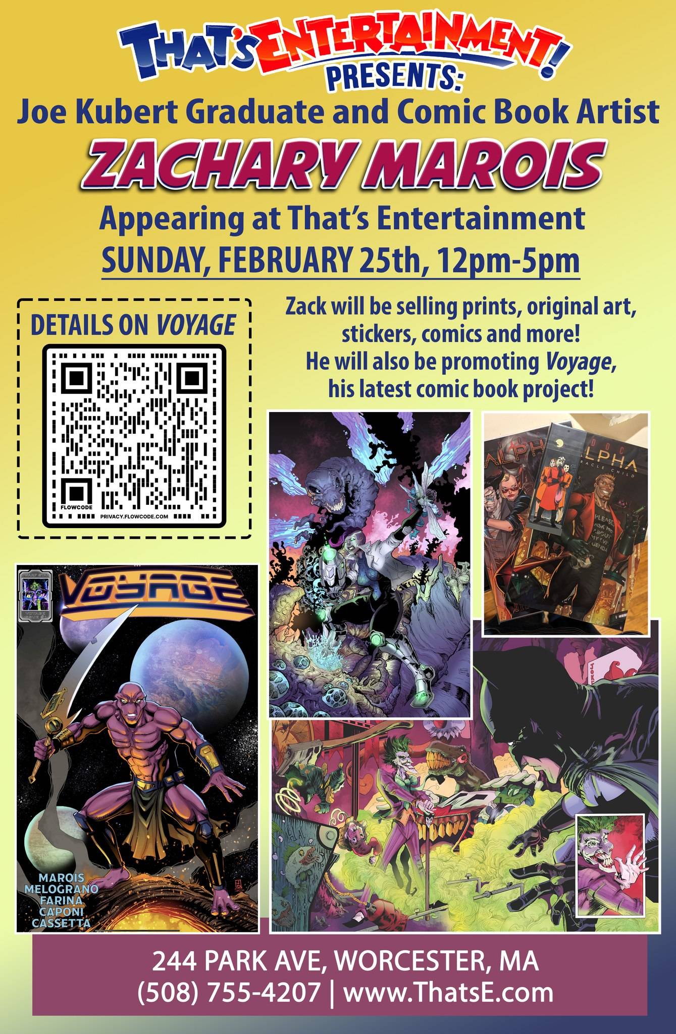 A poster for zachary marios entertainment.